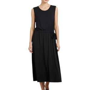 COS Lagenlook Flowy Cotton Sleeveless Tie Waist Pockets Midi Dress Medium Black